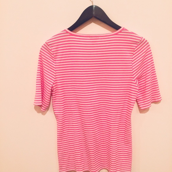 J. Crew Pink Striped Soft T-shirt with Buttons - Picture 5 of 7